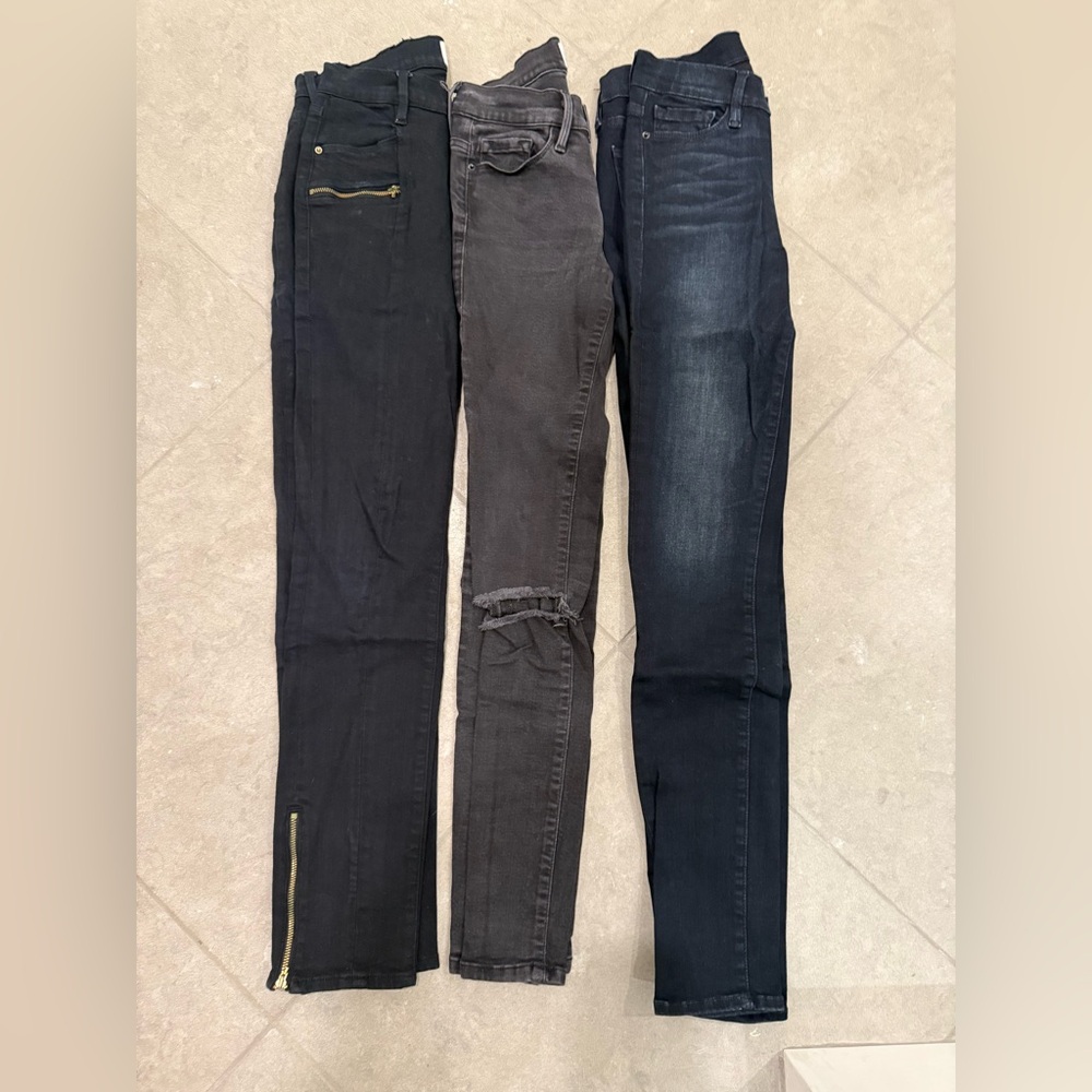 Frame Skinny De Jeanne Stylish Dark Blue and Gray Skinny Jeans Set 25